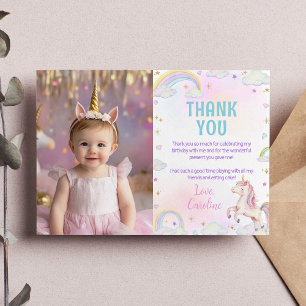 Magical Unicorn Rainbow Birthday Photo Thank You Card