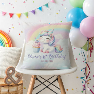 Magical Unicorn Rainbow Birthday Throw Pillow
