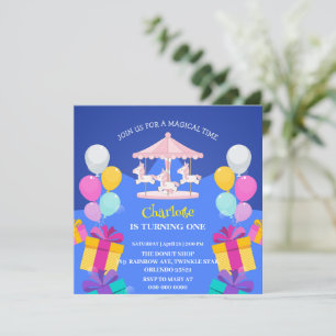 Magical Unicorn rainbow carousel pattern birthday Invitation