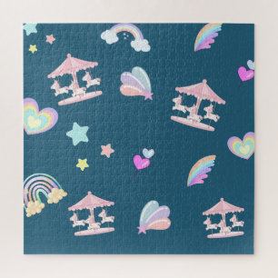 Magical Unicorn rainbow carousel pattern birthday Jigsaw Puzzle