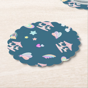 Magical Unicorn rainbow carousel pattern birthday Paper Coaster