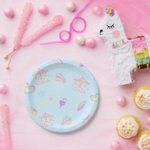 Magical Unicorn rainbow carousel pattern birthday  Paper Plate