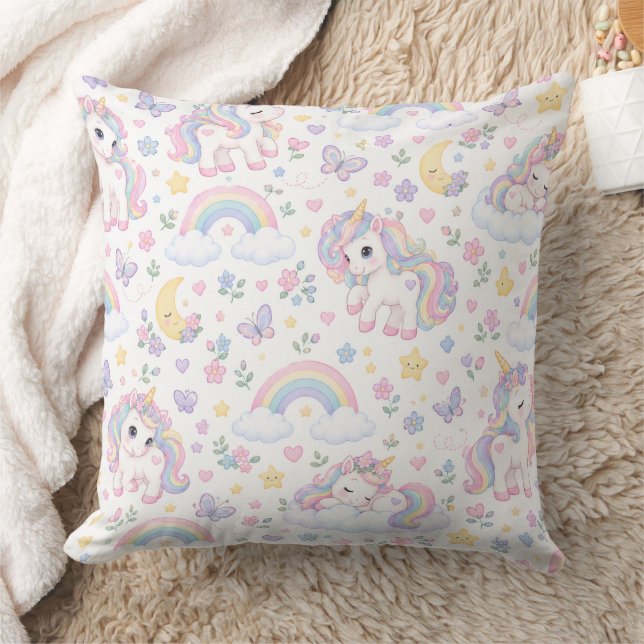 Magical Unicorn, Rainbow & Celestial Design Cushion (Blanket)