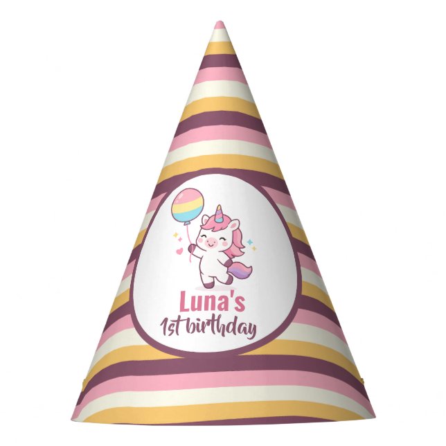 Magical Unicorn & Rainbow Girl 1st Birthday party  Hat (Front)