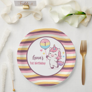 Magical Unicorn & Rainbow Girl 1st Birthday party  Paper Plate