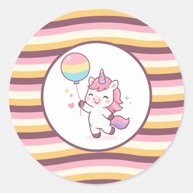 Magical Unicorn & Rainbow Girl Birthday party  Classic Round Sticker (Front)