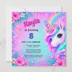 Magical Unicorn Rainbow Glitter Birthday Invitation