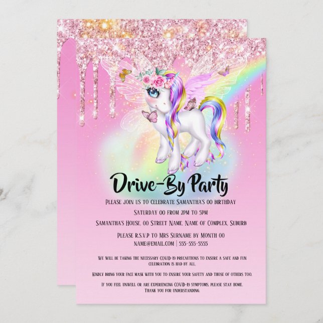 Magical unicorn rainbow glitter mythical party invitation (Front/Back)