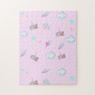 Magical Unicorn rainbow gradient  birthday party  Jigsaw Puzzle