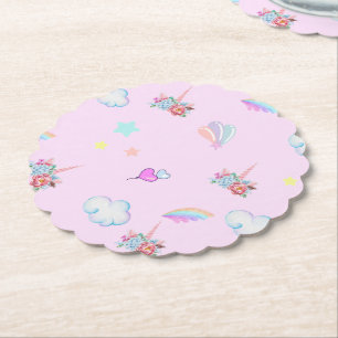 Magical Unicorn rainbow gradient  birthday party  Paper Coaster