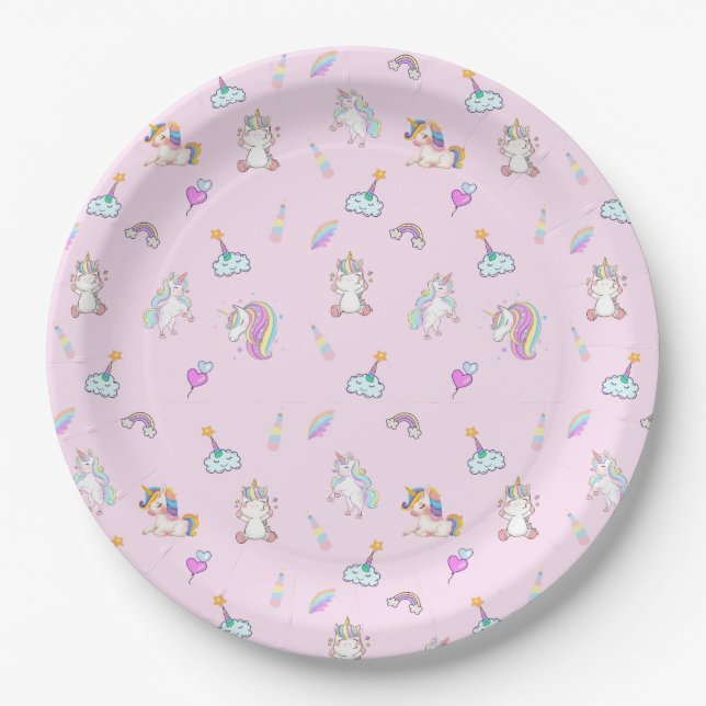 Magical Unicorn rainbow gradient birthday party Paper Plate (Front)