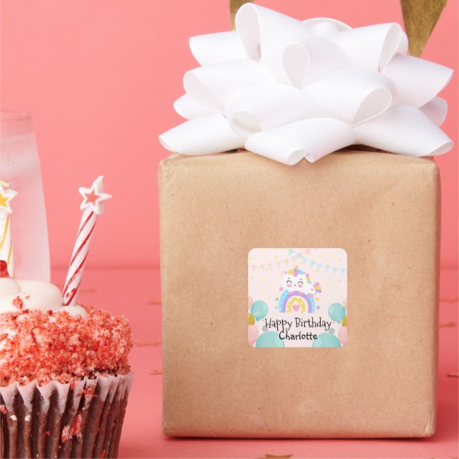 Magical Unicorn rainbow gradient  birthday party  Square Sticker (Party)