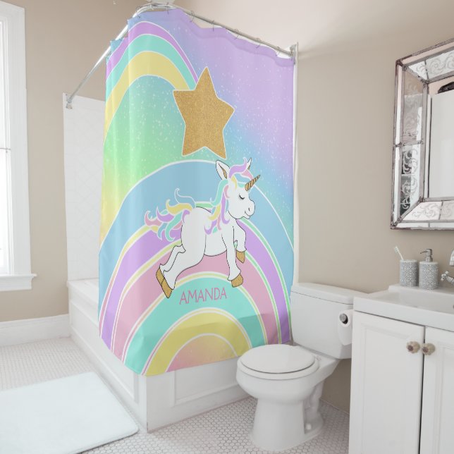 Magical Unicorn Rainbow Shower Curtain (In Situ)