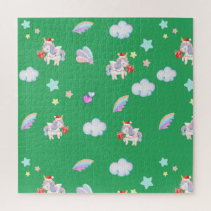 Magical Unicorn rainbow Xmas birthday party  Jigsaw Puzzle