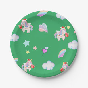 Magical Unicorn rainbow Xmas birthday party  Paper Plate