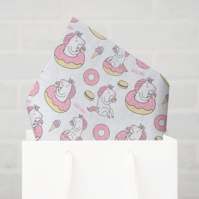 Magical Unicorn Riding a Doughnut Pattern Tissue Paper (Gift Bag)