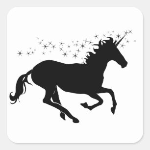 Magical Unicorn Silhouette Elegant Black on White Square Sticker