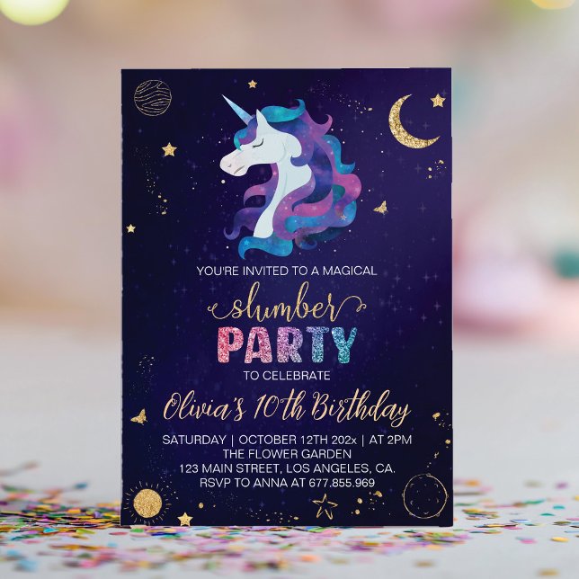Magical Unicorn Slumber Birthday Party Invitation (Creator Uploaded)