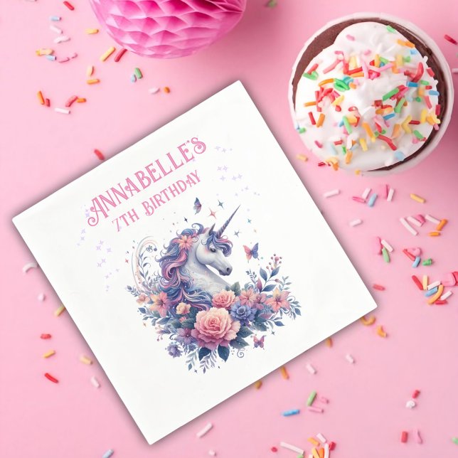 Magical Unicorn Sparkle Pink Purple Girl Birthday  Napkin (Creator Uploaded)