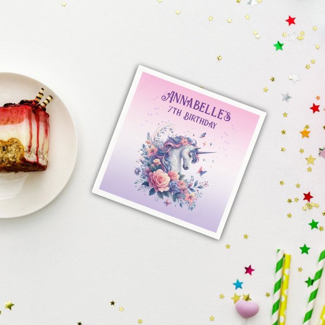 Magical Unicorn Sparkle Pink Purple Girl Birthday  Napkin (Creator Uploaded)