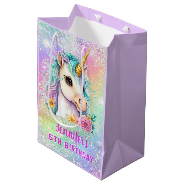 Magical Unicorn Sparkles Rainbow  Medium Gift Bag (Front Angled)