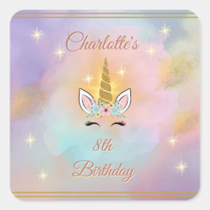 Magical Unicorn Square Stickers Party Favour
