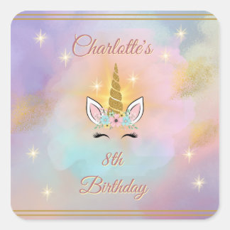 Magical Unicorn Square Stickers | Party Favour