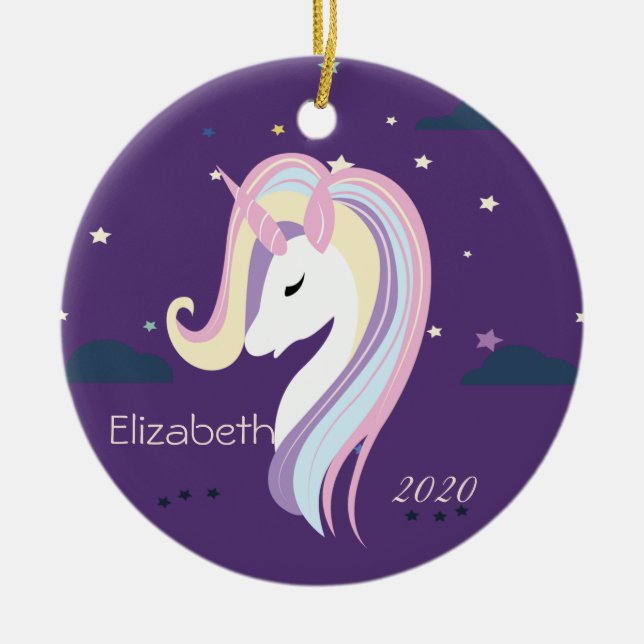Magical Unicorn Stars Ceramic Tree Decoration (Front)