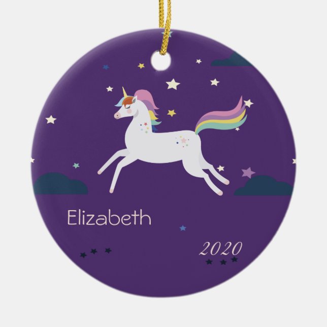 Magical Unicorn Stars,Clouds Ceramic Tree Decoration (Front)