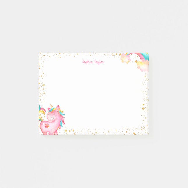 Magical Unicorn Stars Kids Personalised Post-it Notes (Front)