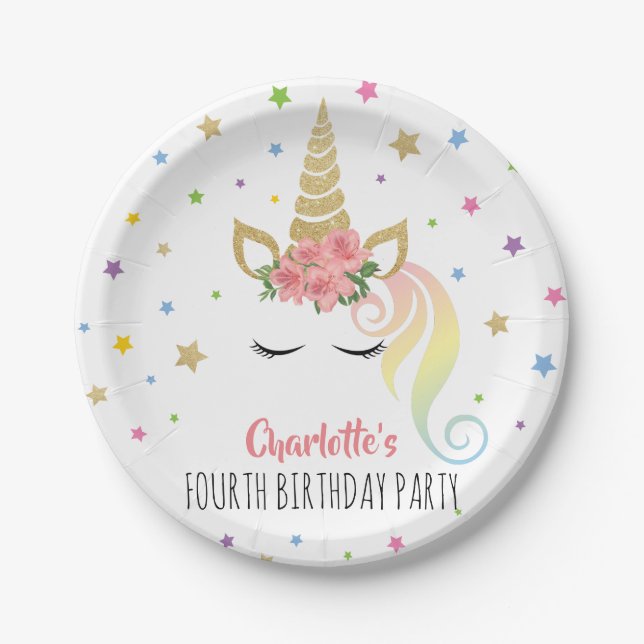 Magical Unicorn & Stars Personalised Birthday Paper Plate (Front)