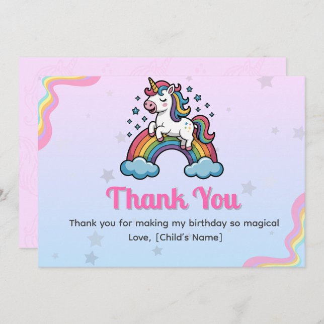 Magical Unicorn Thank You Card         (Front/Back)