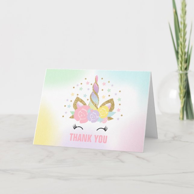 Magical Unicorn Thank You Card Pink Gold Unicorn (Front)