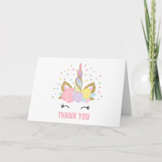 Magical Unicorn Thank You Card Pink Gold Unicorn (Front)