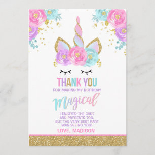 Magical Unicorn Thank You Card Unicorn Party
