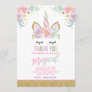 Magical Unicorn Thank You Card Unicorn Party