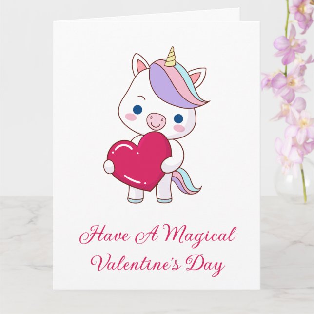 Magical Unicorn Valentine's Day  Card (Orchid)