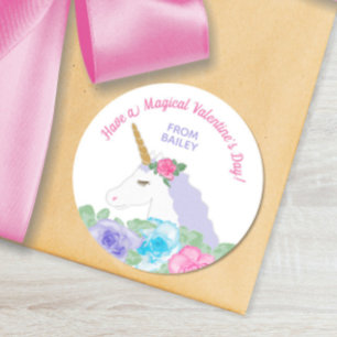 Magical Unicorn Valentine's Day Favour Tag Sticker