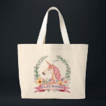 Magical Unicorn with Florals Custom Library Bag<br><div class="desc">Customise these adorable watercolor painted totes for your little ones to bring their books to and from the library. They will feel so proud!</div>