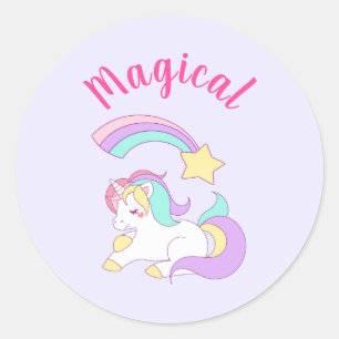 Magical Unicorn with Rainbow Shooting Star Classic Round Sticker
