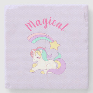 Magical Unicorn with Rainbow Shooting Star Stone Coaster