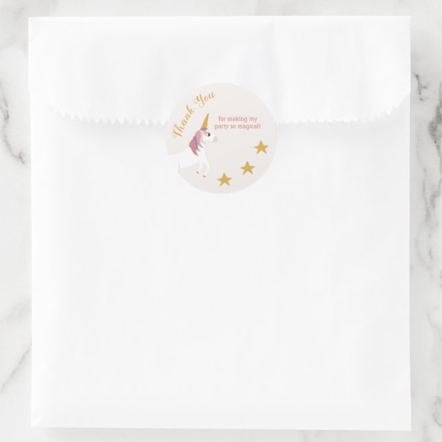 Magical Unicorn Yellow Stars  Classic Round Sticker (Bag)