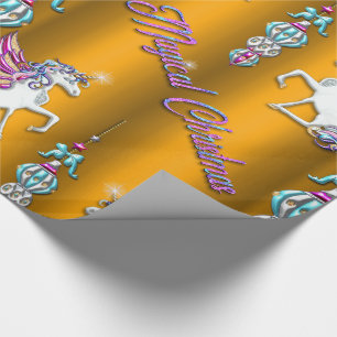 Magical Unicorns Golden Christmas Wrapping Paper