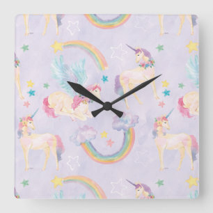 Magical Unicorns Pattern Square Wall Clock
