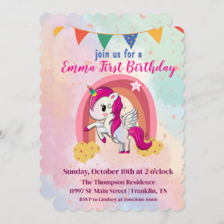 Magical Unicorns Pink Watercolor 1st Birthday
