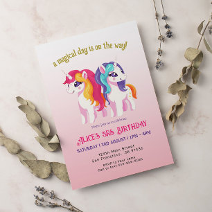 Magical Unicorns Pink Watercolor Birthday Party Invitation