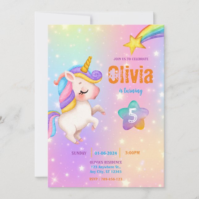 Magical Unicorns Purple Birthday Party  Invitation (Front)