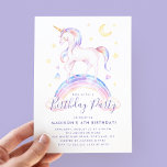 Magical Unicorns Purple Watercolor Birthday Party Invitation<br><div class="desc">Invite family and friends to your birthday party with our customisable Magical Unicorns birthday party invitation. The kid's birthday party invitation features a beautiful watercolor unicorn standing on a rainbow surrounded by a yellow moon and stars. Personalise the cute birthday invitations by adding a name & party details. The invitations...</div>