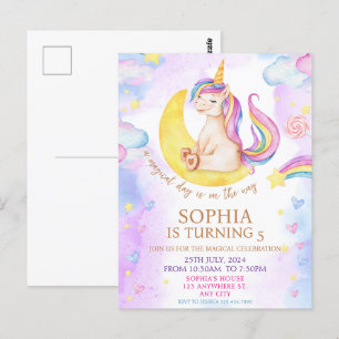 Magical Unicorns Purple Watercolor Birthday Party Postcard