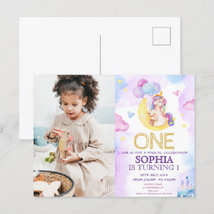 Magical Unicorns Purple Watercolor Birthday Party Postcard